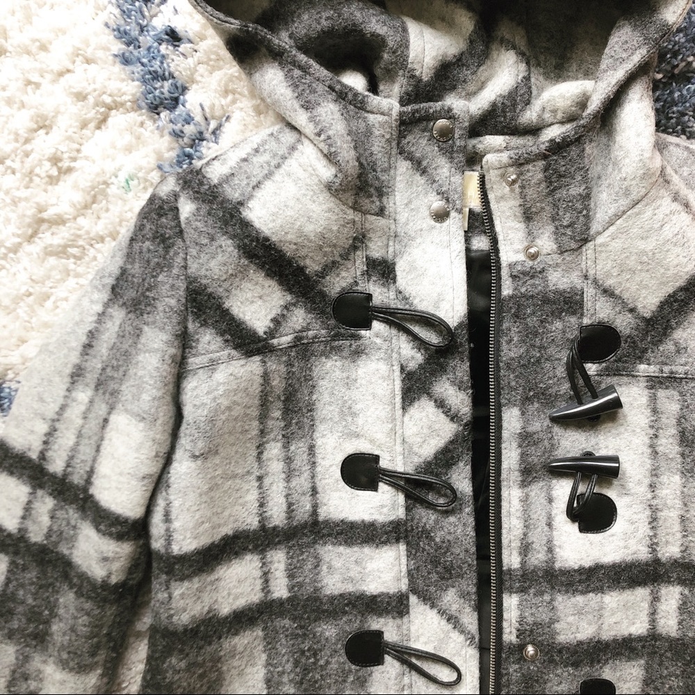 Michael Kors Wool Plaid Toggle Coat